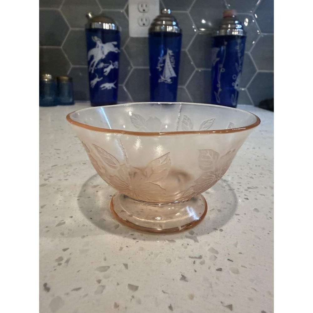 Macbeth Evans Dogwood Apple Blossom Pink Sherbet Dish Bowl Depression Glass